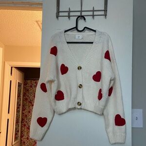 Luna Ivy Marshall’s Cropped Knit Cardigan Red Hearts